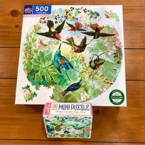 New sealed puzzles round eeBoo 500 piece hummingbirds and tea party mini puzzle